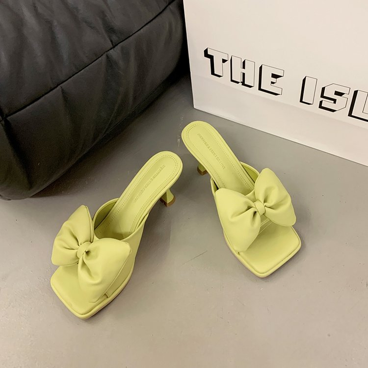 Giày Cao Gót Mũi Vuông Đính Nơ Xinh Xắn Thời Trang Cho Nữ