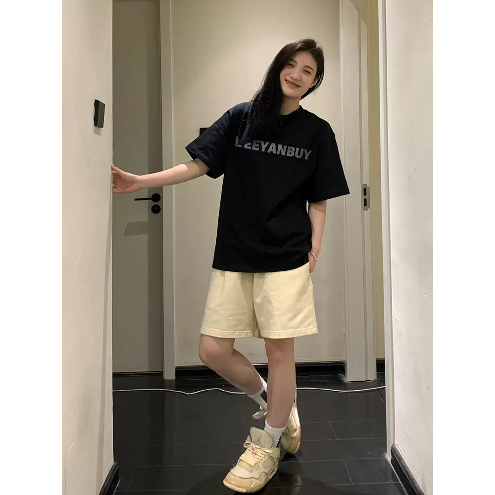 Áo Thun Cotton Tay Ngắn Dáng Rộng Màu Đen Đơn Giản Thời Trang Cho Nữ