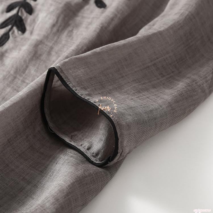 Đầm cotton Lanh Dài Vừa Dáng Rộng Xẻ Tà Thêu Họa Tiết Mùa Hè