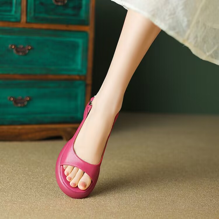 Giày Sandal Đế Dày Mũi Tròn Size 35-39 Thời Trang Nữ