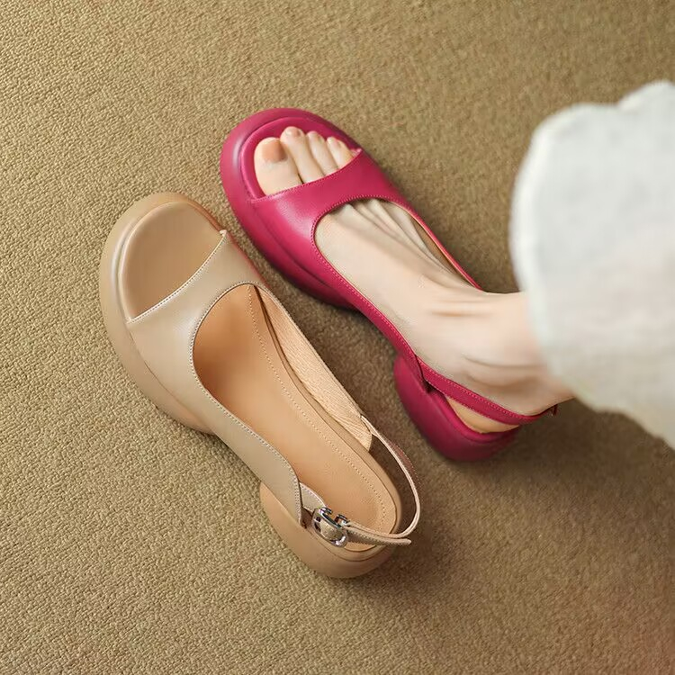 Giày Sandal Đế Dày Mũi Tròn Size 35-39 Thời Trang Nữ