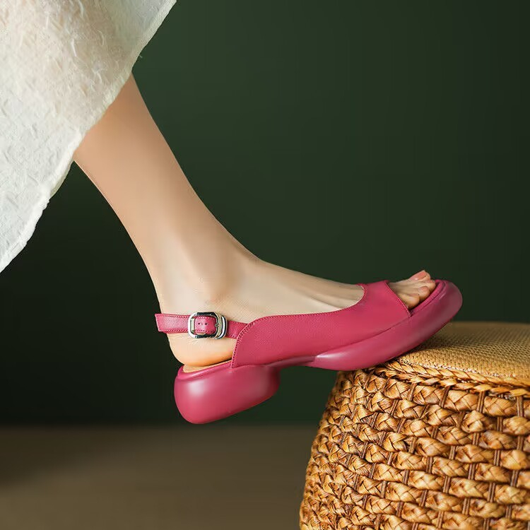 Giày Sandal Đế Dày Mũi Tròn Size 35-39 Thời Trang Nữ