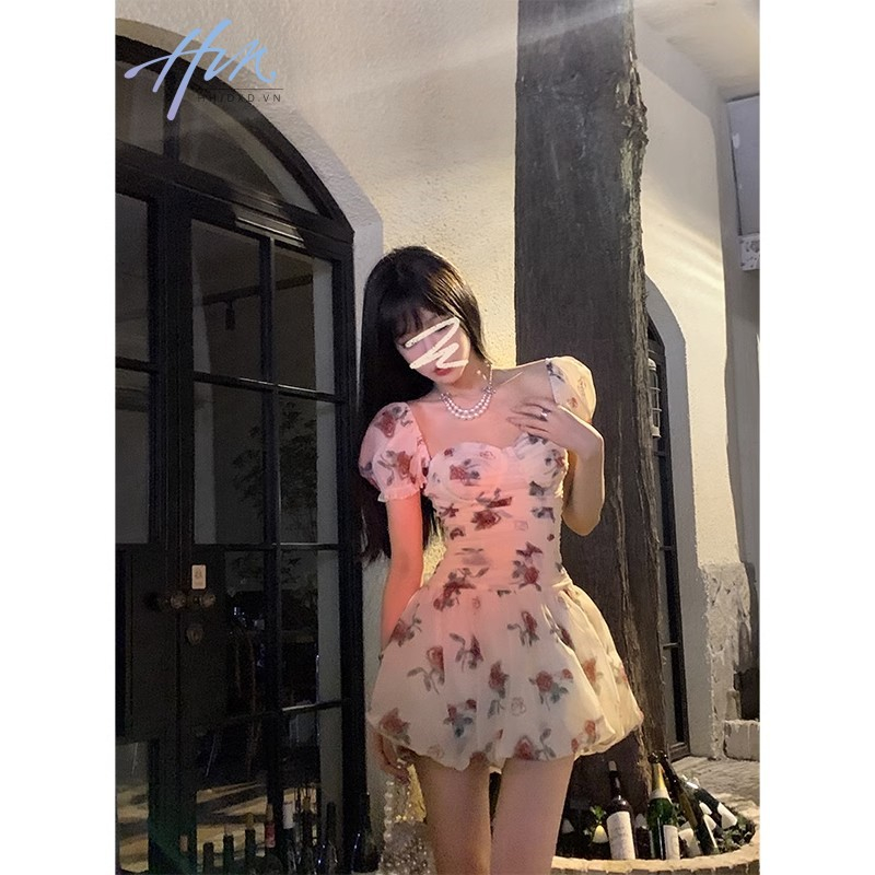 Đầm Công Chúa Ngắn Hai Dây Tay Phồng In Họa Tiết Tranh Sơn Dầu Kiểu Pháp Thời Trang Mùa Hè Cho Nữ