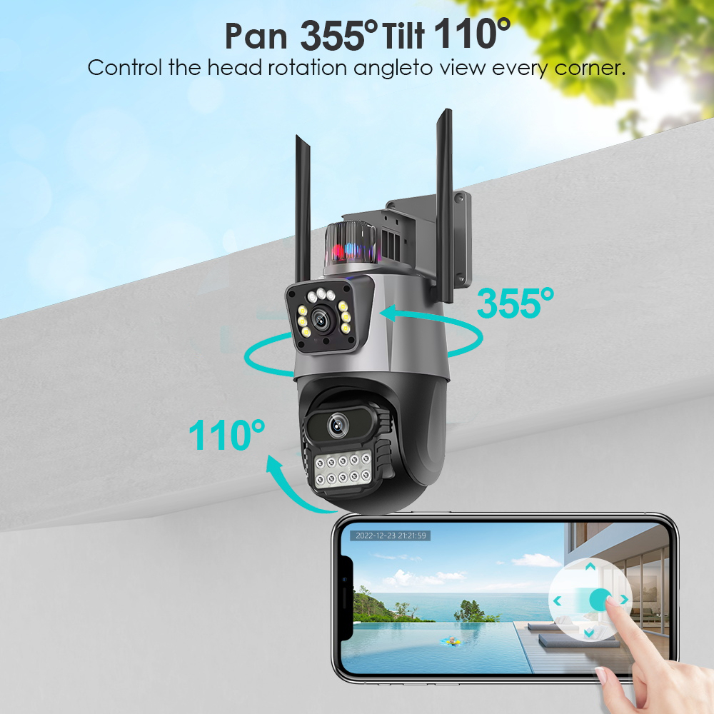 LLSEE, icsee, camera 2 mắt, camera wifi không dây ngoài trời 4K, 6MP góc siêu rộng Ultra HD, xem màu ban đêm, đèn báo động, cuộc gọi hai chiều, xoay 360 độ trên điện thoại di động xem đồng thời,