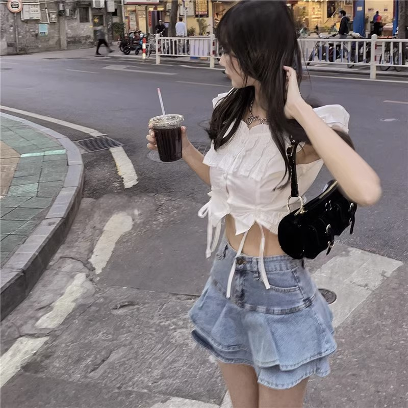Loxcavin. chân váy bò Lưng Cao size Lớn Phong Cách Hàn Quốc