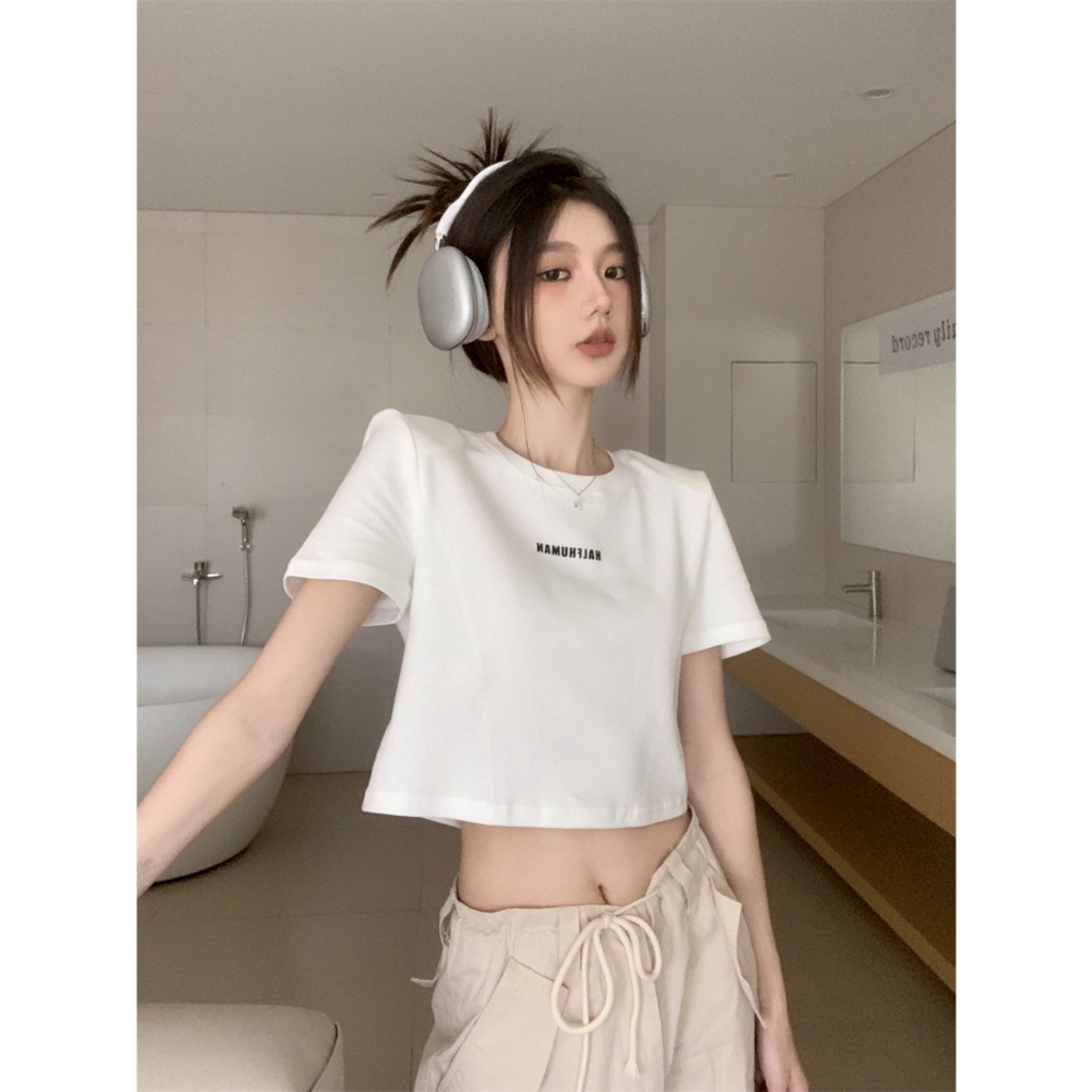 HUANG YOYO Áo Thun Croptop Tay Ngắn Cổ Tròn Dáng Ôm Khoét Lỗ Hình Trái Tim Thời Trang Mùa Hè Cho Bạn Gái