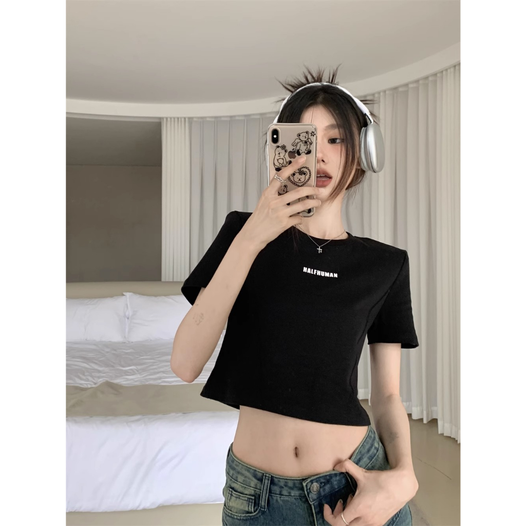 HUANG YOYO Áo Thun Croptop Tay Ngắn Cổ Tròn Dáng Ôm Khoét Lỗ Hình Trái Tim Thời Trang Mùa Hè Cho Bạn Gái