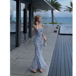 「Nonfatgirl」Đầm Voan Hoa Hai Dây Cổ Yếm Thời Trang Nữ Tính