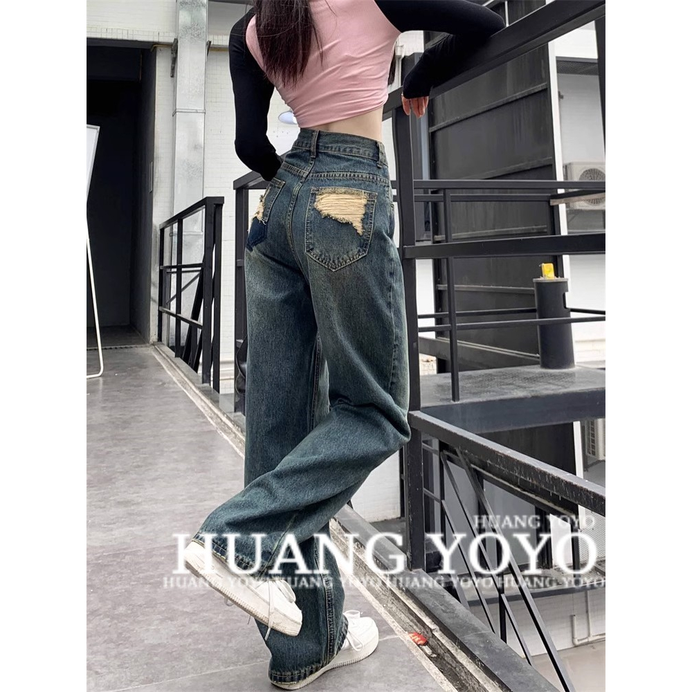 Quần Jeans Nữ Lưng Cao Ống Rộng Thời Trang Hàn