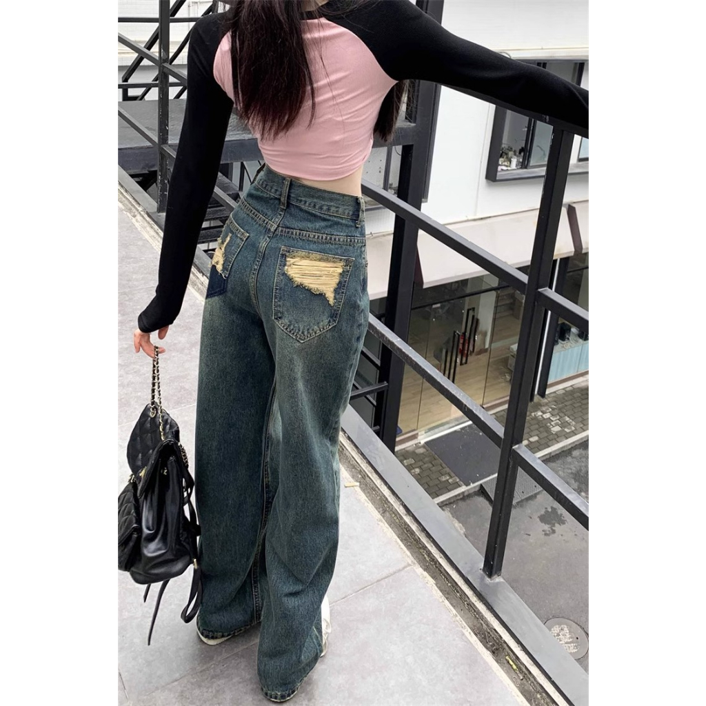 Quần Jeans Nữ Lưng Cao Ống Rộng Thời Trang Hàn