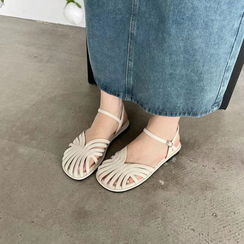Giày Sandal Đế Mềm Mũi Tròn Phong Cách Retro Cho Nữ