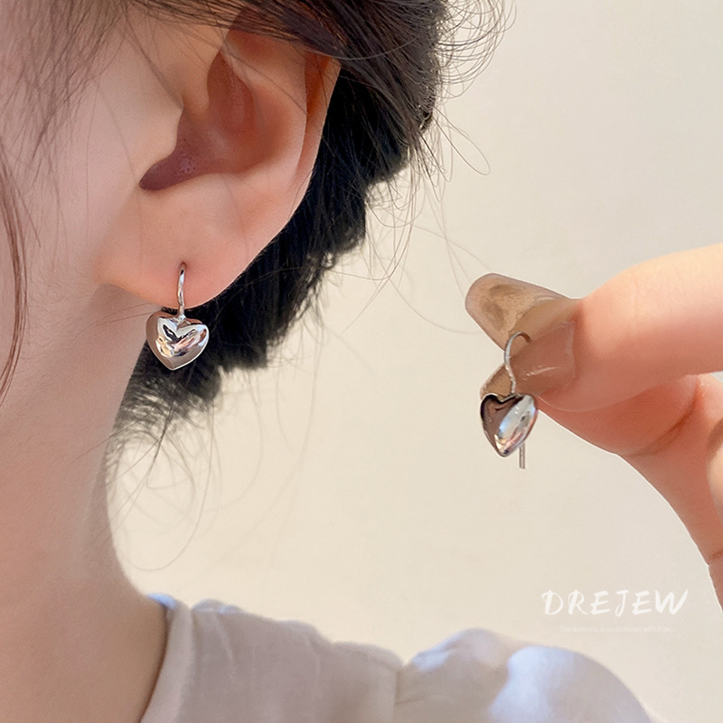 DREJEW Khuyên Tai Kim Loại Hình Trái Tim Thời Trang Phong Cách Hàn Quốc