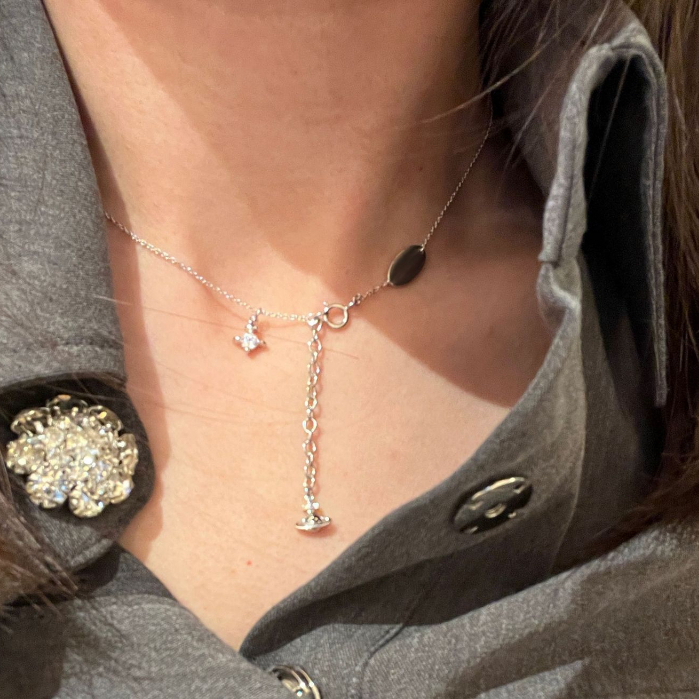 DÂY CHUYỀN VIVIENNE- WESTWOOD  925 Mặt Trái Tim Đính Đá Pha Lê Tím Phong Cách Mới Seiko WESTWOOD VIVIWEEN925