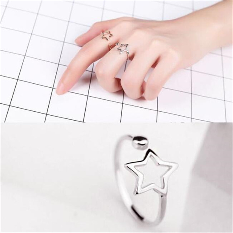 Nhẫn Bạc 925 Hình Ngôi Sao Năm Cánh Đơn Giản Phong Cách Hàn Quốc CR338