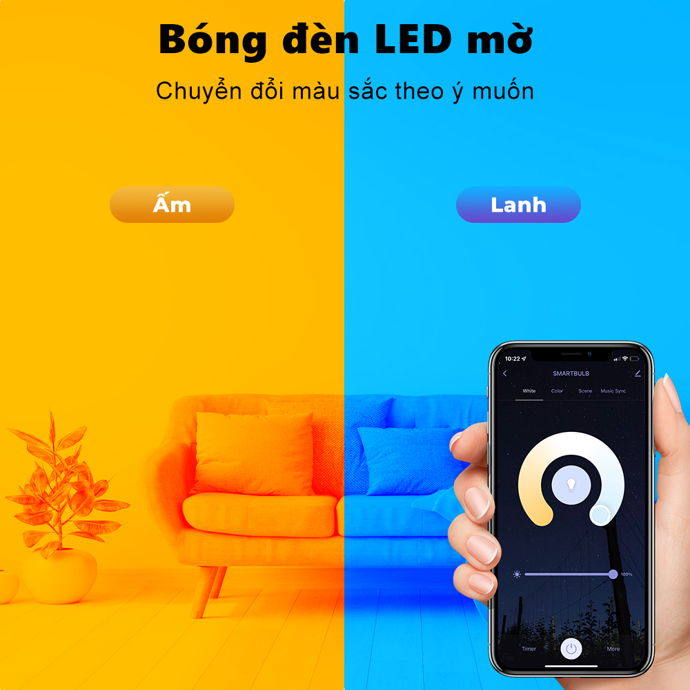 Bóng Đèn LED Thông Minh WiFi ROVF 15 / 10 / 9W 16 Màu RGB Tương Thích Với Google Alexa Và Ứng Dụng Cuộc Sống Thông Minh