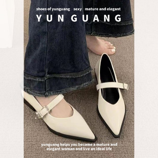 Yunguang Mũi Nhọn Giày Pháp Nữ Mùa Xuân Mới Phù Hợp Với Tính Khí Nổi Tiếng Phong Cách ins Ngọt Ngào Thoáng Mát Chung Gót Mary Jane Giày