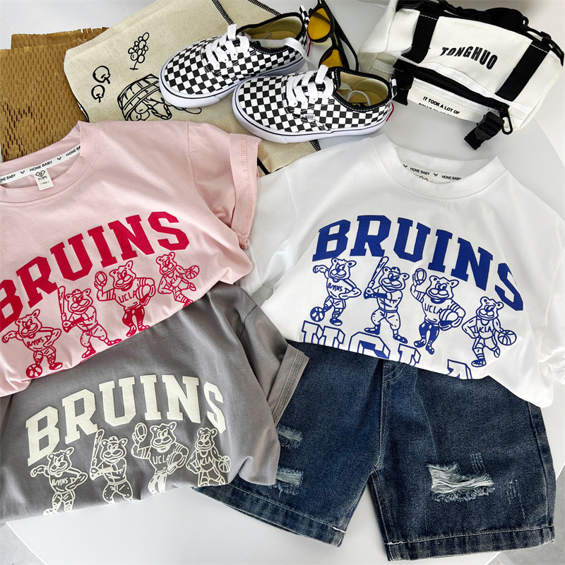 Sun baby Áo Thun Tay Ngắn In Chữ Thời Trang Mùa Hè 2023 Cho Bé