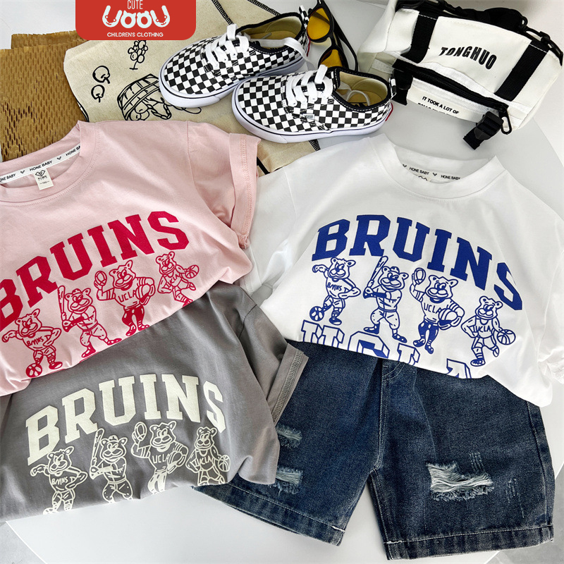 Sun baby Áo Thun Tay Ngắn In Chữ Thời Trang Mùa Hè 2023 Cho Bé