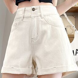 Jiashucheng Quần Short Denim Chữ a Lưng Cao Ống Rộng Màu Trắng Phong Cách Mới Mùa Hè Cho Nữ