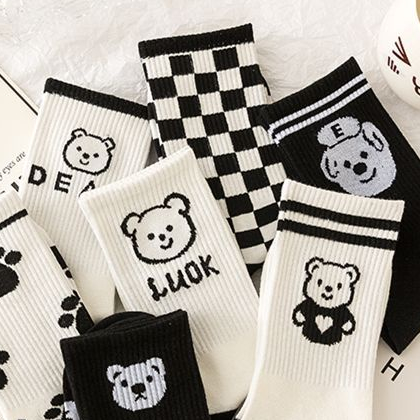 Vớ Họa Tiết Sọc Caro Trắng Đen Phong Cách Nhật Bản Thời Trang Mùa Hè Cho Cặp Đôi