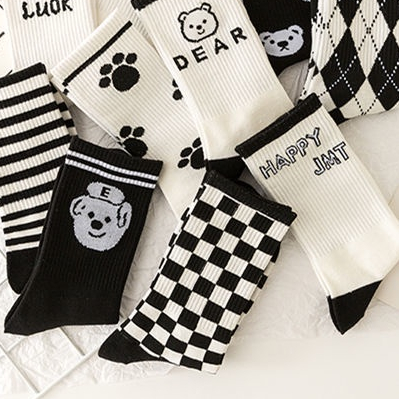 Vớ Họa Tiết Sọc Caro Trắng Đen Phong Cách Nhật Bản Thời Trang Mùa Hè Cho Cặp Đôi