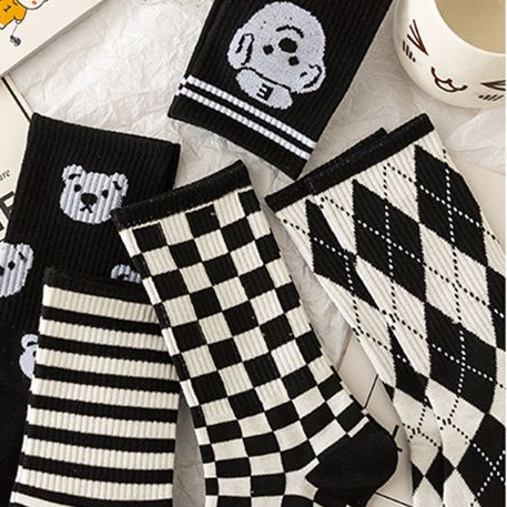 Vớ Họa Tiết Sọc Caro Trắng Đen Phong Cách Nhật Bản Thời Trang Mùa Hè Cho Cặp Đôi