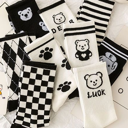 Vớ Họa Tiết Sọc Caro Trắng Đen Phong Cách Nhật Bản Thời Trang Mùa Hè Cho Cặp Đôi