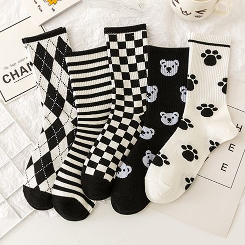 Vớ Họa Tiết Sọc Caro Trắng Đen Phong Cách Nhật Bản Thời Trang Mùa Hè Cho Cặp Đôi