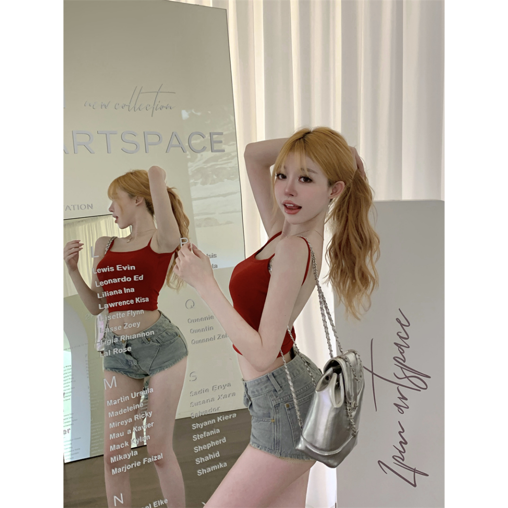 QADCOL Áo Tank Top Hở Lưng Có Đệm Ngực Dáng Ngắn Ôm Sát Màu Xanh Dương Quyến Rũ Thời Trang Mùa Hè Cho Nữ