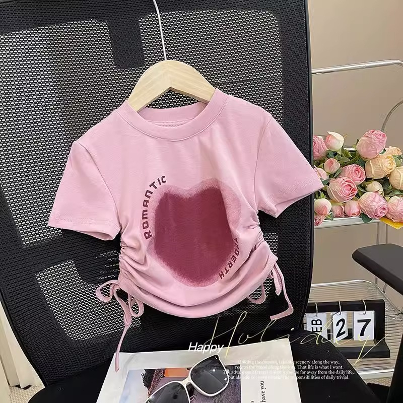 Áo Ngắn Tay Trái Tim Dây Rút Không Đều