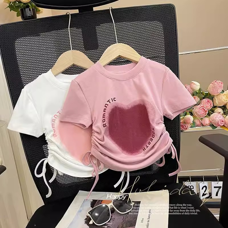 Áo Ngắn Tay Trái Tim Dây Rút Không Đều