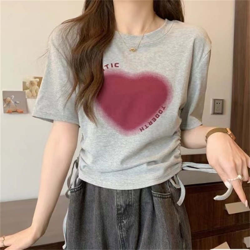 Áo Ngắn Tay Trái Tim Dây Rút Không Đều