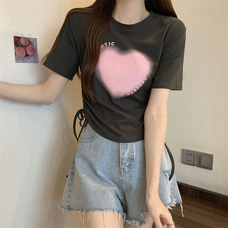 Áo Ngắn Tay Trái Tim Dây Rút Không Đều