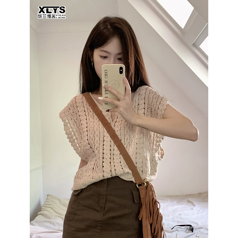 Áo Dệt Kim Cổ Chữ V Dáng Rộng Thời Trang Hàn Quốc Cho Nữ
