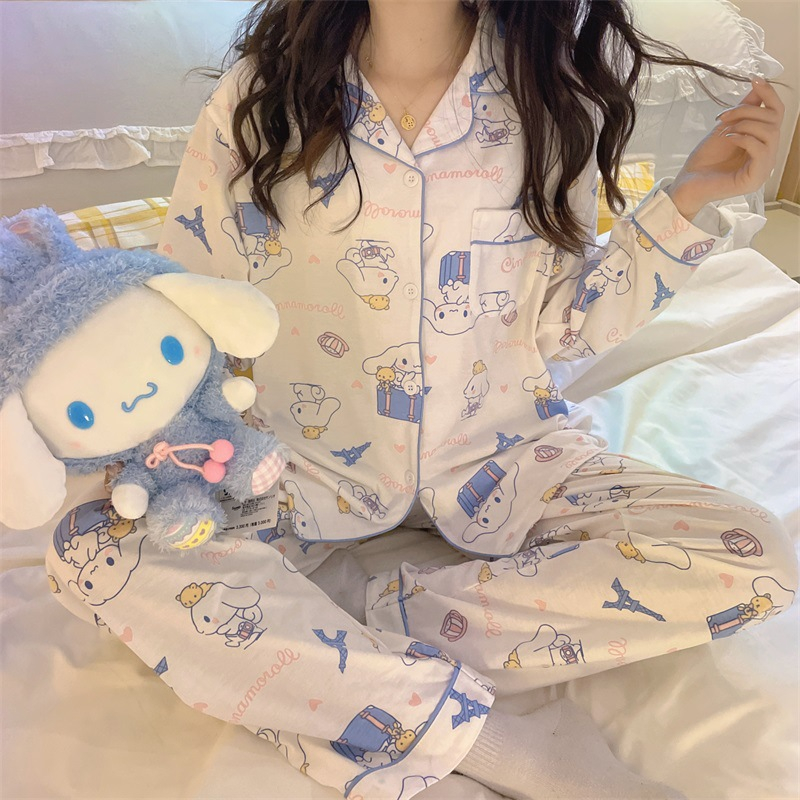 Bộ Đồ Ngủ Tay Dài In Họa Tiết Hoạt Hình Dễ Thương Dành Cho Nữ