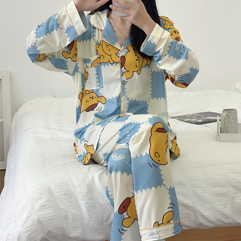 Bộ Đồ Ngủ Tay Dài In Họa Tiết Hoạt Hình Dễ Thương Dành Cho Nữ