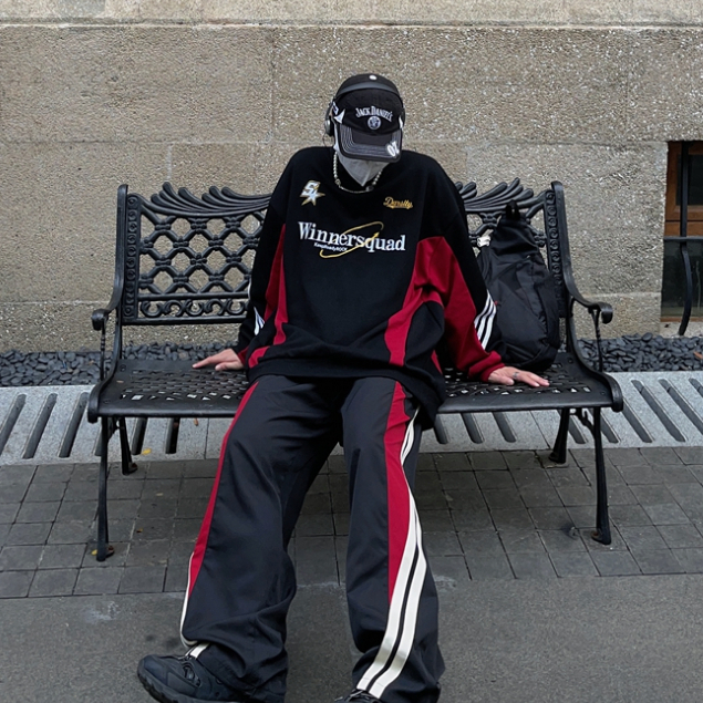 Áo Sweater Tay Dài Dáng Rộng In Họa Tiết Màu Tương Phản Phong Cách Đường Phố Mỹ Thời Trang Cho Nam