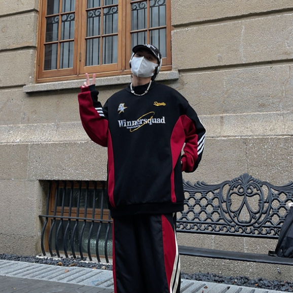 Áo Sweater Tay Dài Dáng Rộng In Họa Tiết Màu Tương Phản Phong Cách Đường Phố Mỹ Thời Trang Cho Nam