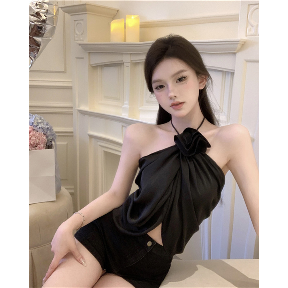 QADCOL Áo Hai Dây Hở Lưng Họa Tiết Hoa 3D Màu Trắng Thời Trang Mùa Hè Cho Nữ