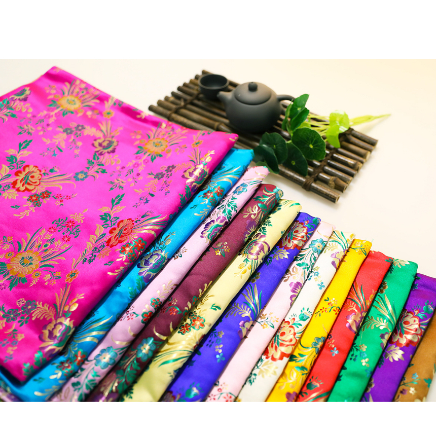 Vải Lụa Satin Thêu Hoa 100 * 75Cm