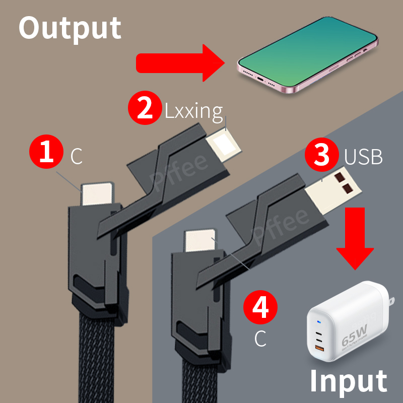 Cáp Sạc Nhanh Pffee 4 Trong 1 100w 6A USB Type C Chất Lượng Cao