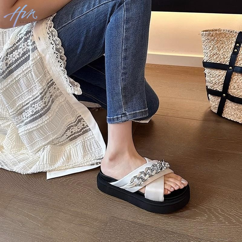 Dép Sandal Đế Dày Quai Đính Đá Thời Trang Mùa Hè 2023 Cho Nữ