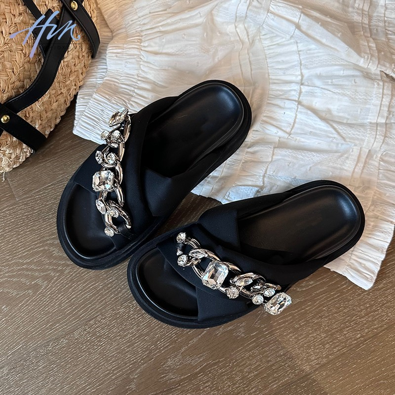 Dép Sandal Đế Dày Quai Đính Đá Thời Trang Mùa Hè 2023 Cho Nữ