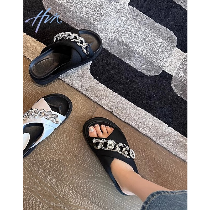 Dép Sandal Đế Dày Quai Đính Đá Thời Trang Mùa Hè 2023 Cho Nữ