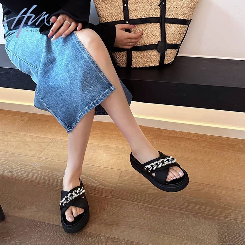 Dép Sandal Đế Dày Quai Đính Đá Thời Trang Mùa Hè 2023 Cho Nữ
