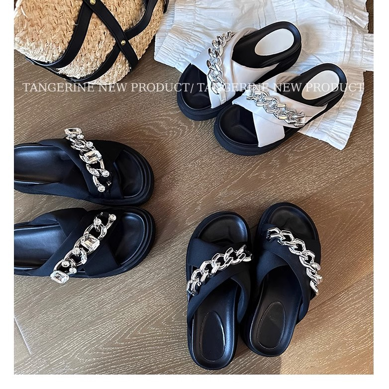 Dép Sandal Đế Dày Quai Đính Đá Thời Trang Mùa Hè 2023 Cho Nữ