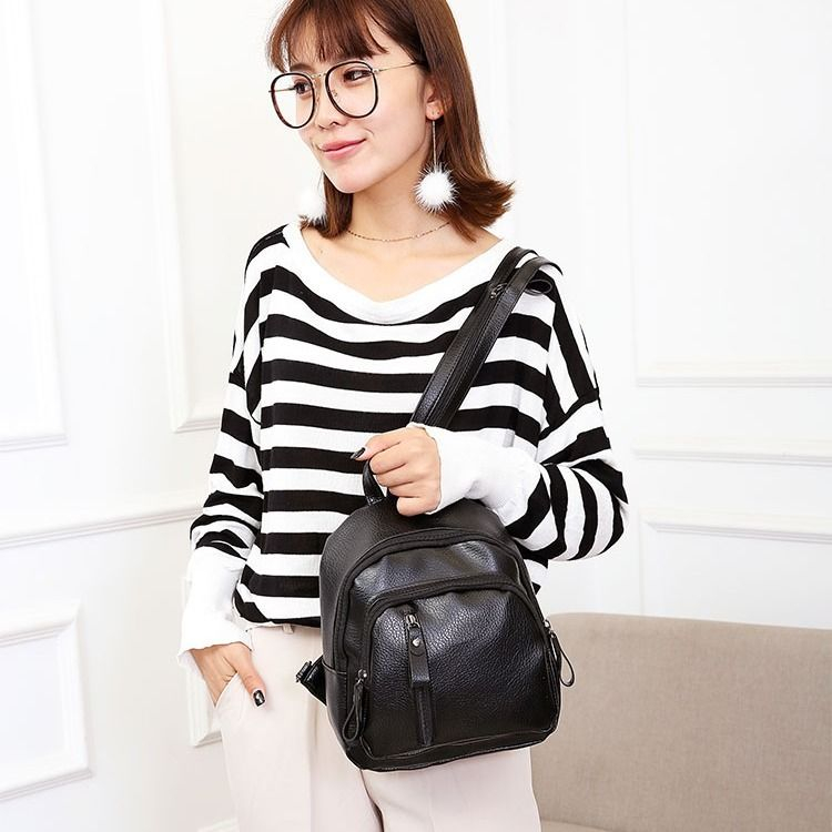 Ba Lô Da pu mini Màu Đen Thiết Kế Đơn Giản Thời Trang Theo Phong Cách Hàn Quốc Cho Nữ
