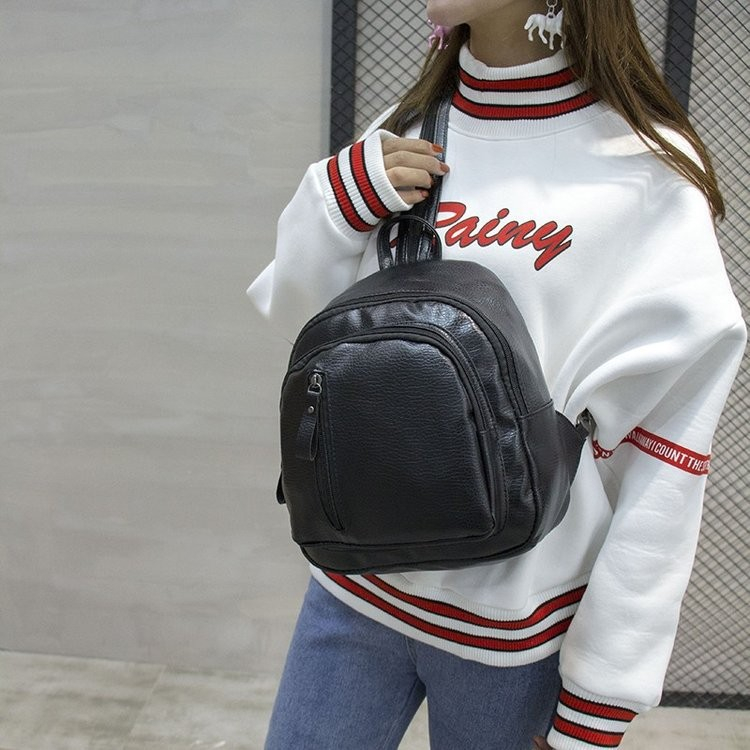 Ba Lô Da pu mini Màu Đen Thiết Kế Đơn Giản Thời Trang Theo Phong Cách Hàn Quốc Cho Nữ