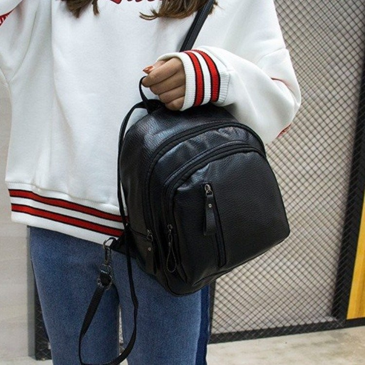 Ba Lô Da pu mini Màu Đen Thiết Kế Đơn Giản Thời Trang Theo Phong Cách Hàn Quốc Cho Nữ