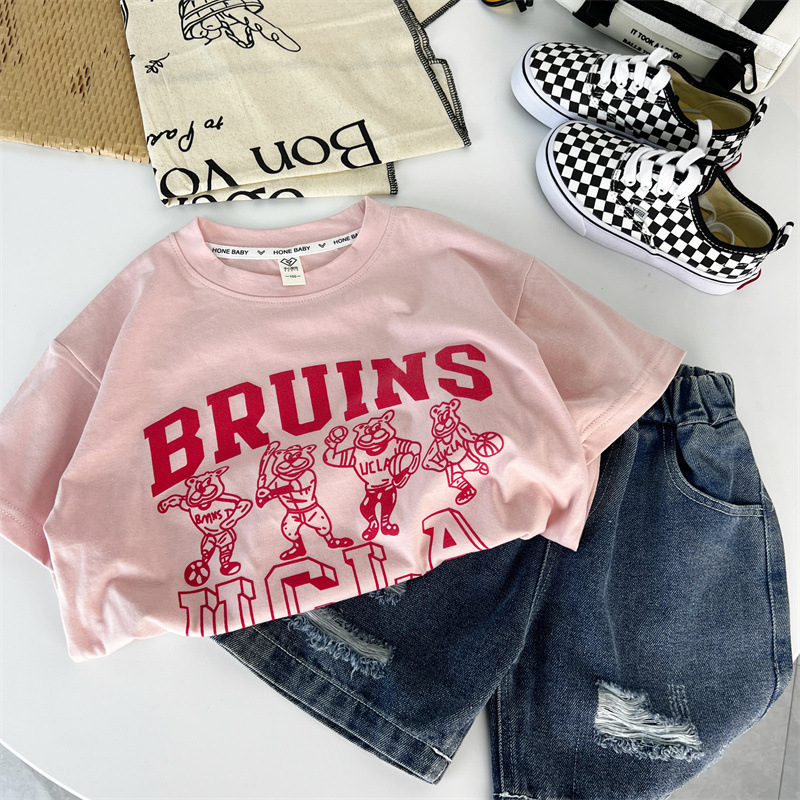 Sun baby Áo Thun Tay Ngắn In Chữ Thời Trang Mùa Hè 2023 Cho Bé